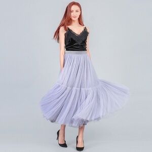 Soft Tulle Skirt Hand-made Maxi Long Pleated Skirts Womens Vintage